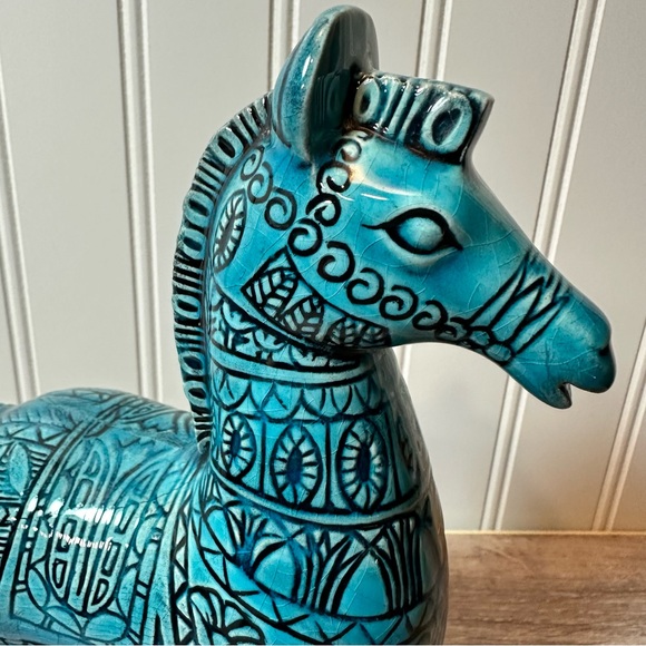 Bitossi Style Mid Century Modern Ceramic Horse – Stunning Turquoise Blue! EUC - Picture 3 of 11